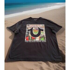 True Religion Brand Jeans Black Layer T-Shirt Cotton India Mens XL - Relaxed Fit
